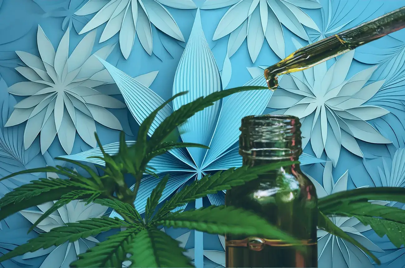 Paper-cut cannabis leaf artwork in Opal Cannabis brand colours